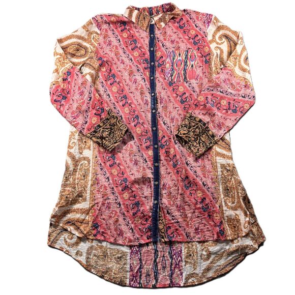 Soft Surroundings Tops - Soft Surroundings Brynn Boho Paisley Print Velvet Silk Trim Tunic Top Large H261